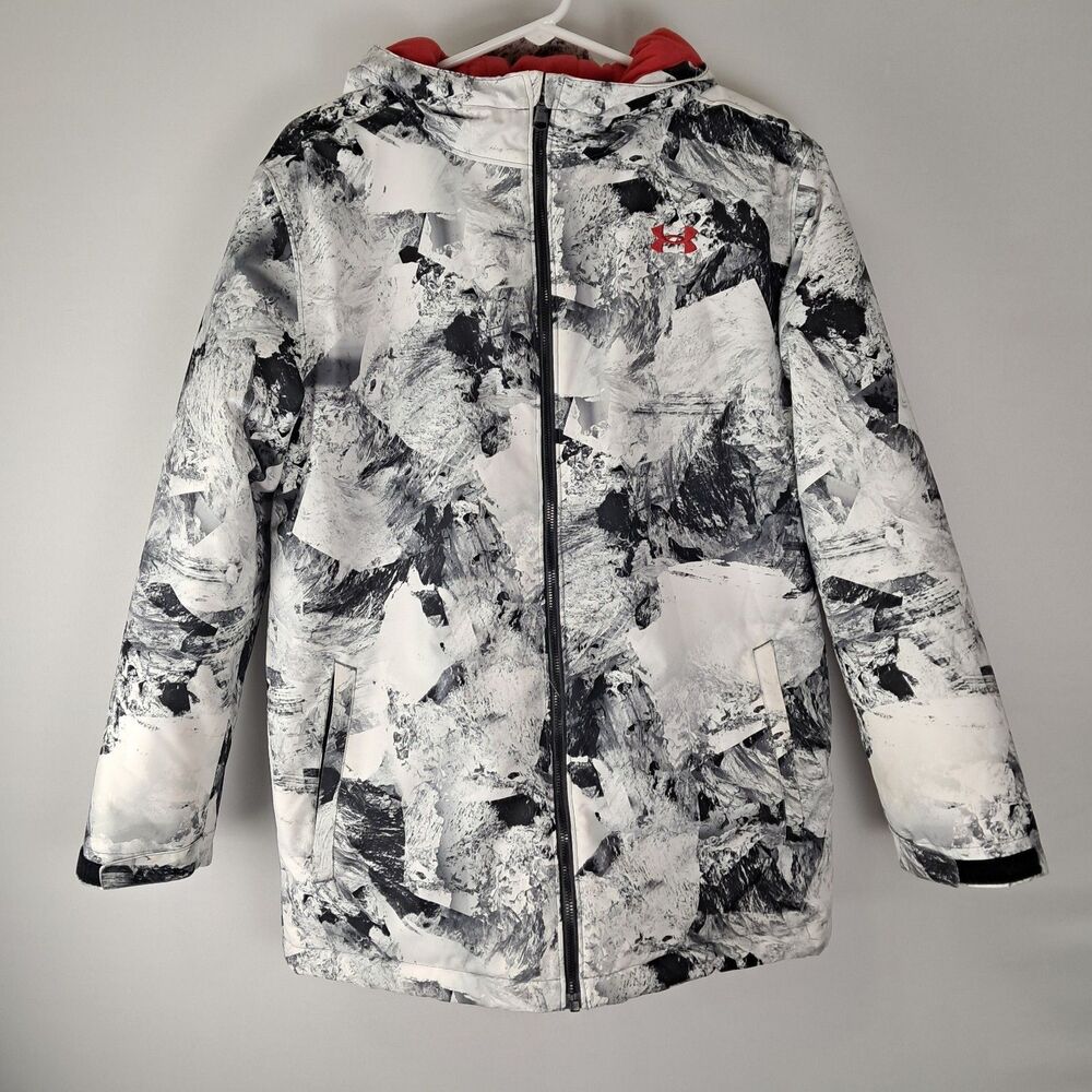 Under Armour Storm Cold Gear Boys XL Snow Jacket White Black Camouflage